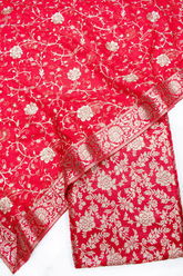 Designer Red Kimkhab Silk Banarasi Gharara With Floral Duppata