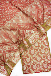 New Shaded Mustard Red Colour Designer Kimkhab Silk Gharara