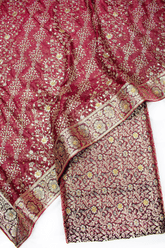 Lehirya Duppata Dark Maroon Stone Kimkhab Silk Banarasi Gharara