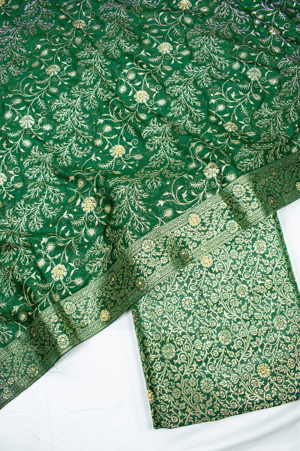 Heavy Jaal Design Bottle Green Stone Kimkhab Silk Banarasi Gharara