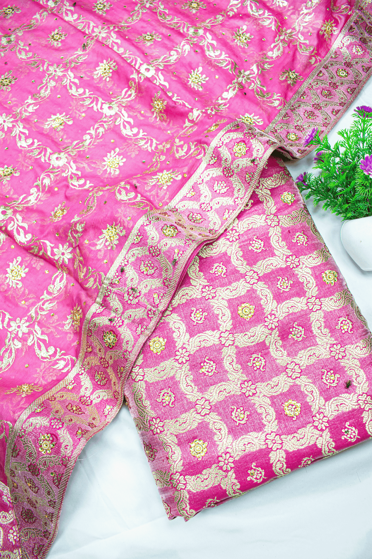 New Light Pink Kimkhab Silk Banarasi Gharara With Fancy Duppata
