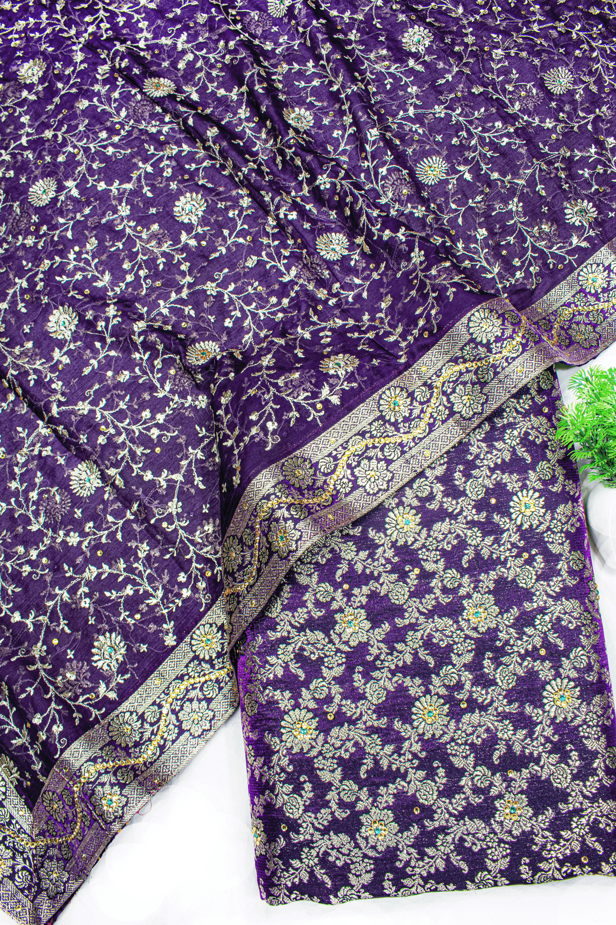 New Dark Purple Fancy Stone Kimkhab Silk Banarasi Gharara