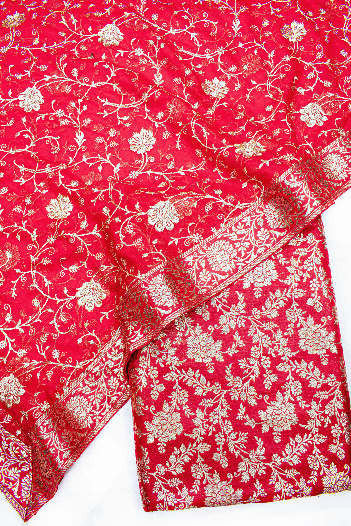 Designer Red Kimkhab Silk Banarasi Gharara With Floral Duppata