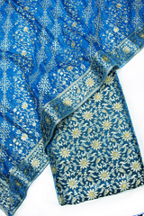 Fancy Lehirya Duppata Blue Stone Kimkhab Silk Banarasi Gharara Gharara