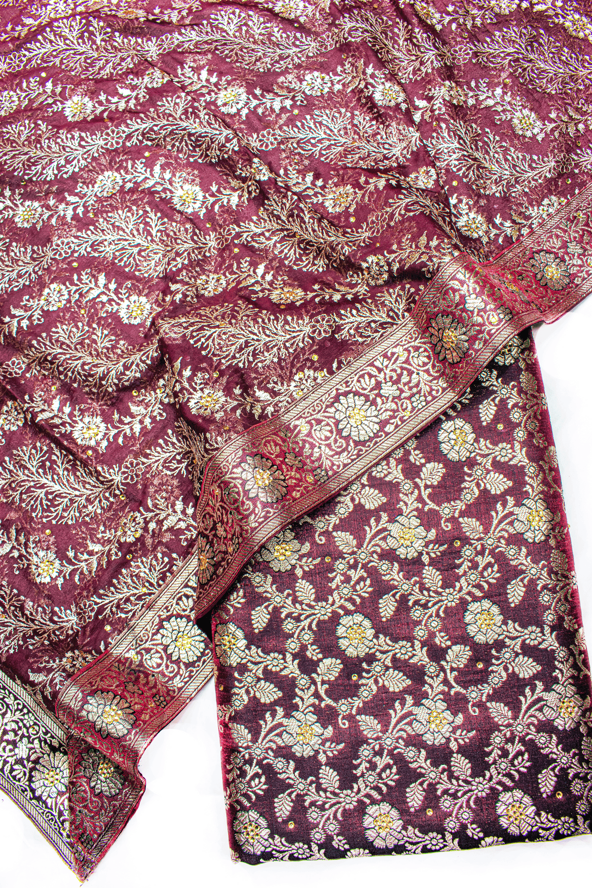 Maroon Stone Kimkhab Silk Banarasi Gharara With Lehirya Duppata
