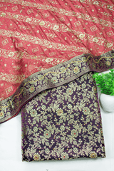 Dark Purple Contrast Duppata Stone Kimkhab Silk Banarasi Gharara