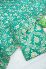 Firozi Silver Stone Heavy Pour Katan Banarasi Kimkhab Gharara