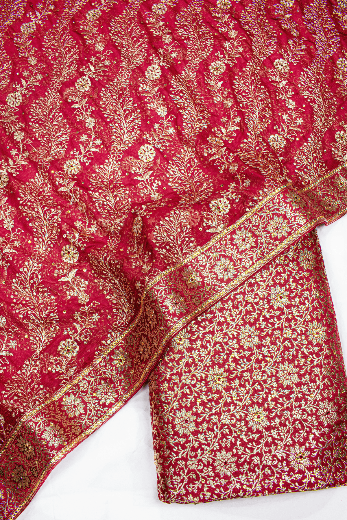 New Maroon Lehirya Duppata Stone Kimkhab Silk Banarasi Gharara