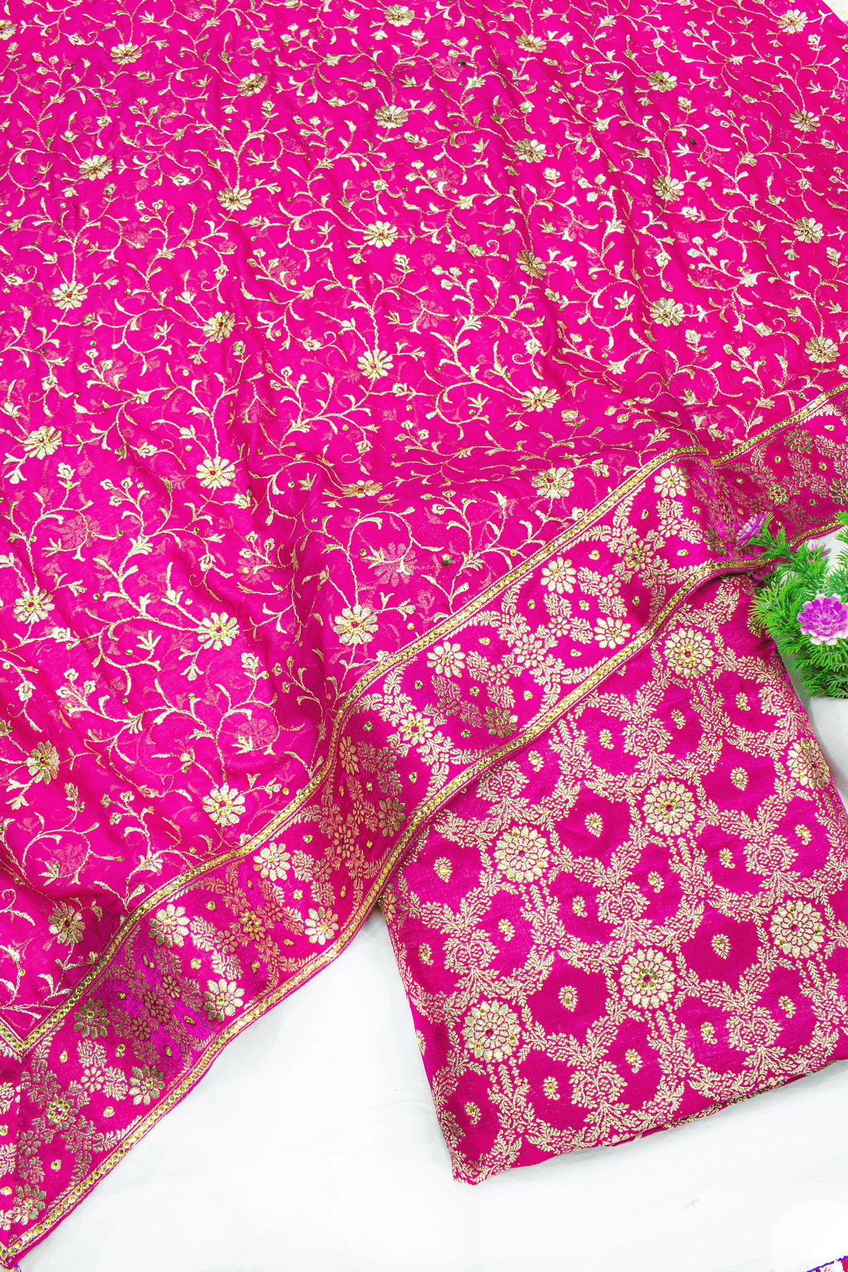 Trending Design Rani Pink Stone Kimkhab Silk Banarasi Gharara