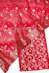New Red Stone Kimkhab Silk Banarasi Gharara With Lehirya Gharara