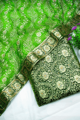 Mehndi Green Kimkhab Silk Banarasi Gharara With Fancy Duppata