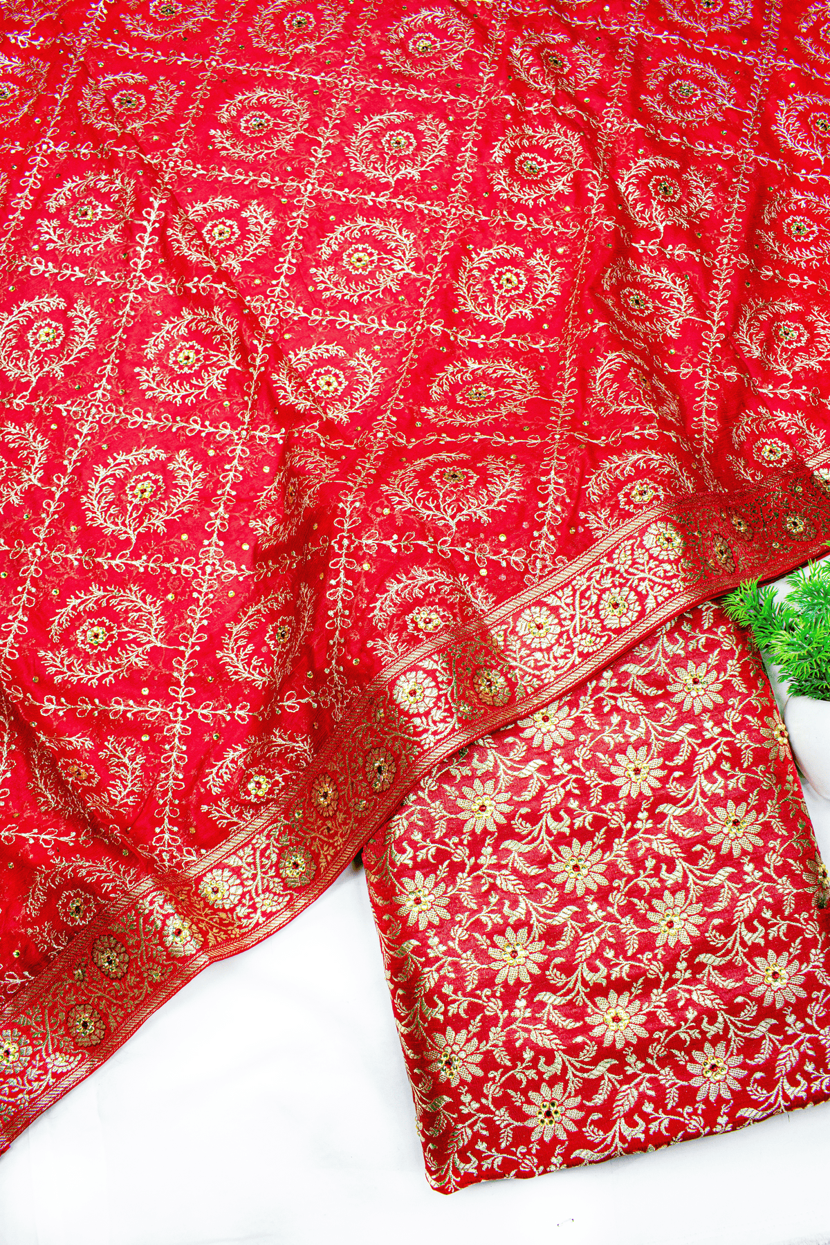 New Trending Jaal Design Red Stone Banarasi Kimkhab Silk Gharara