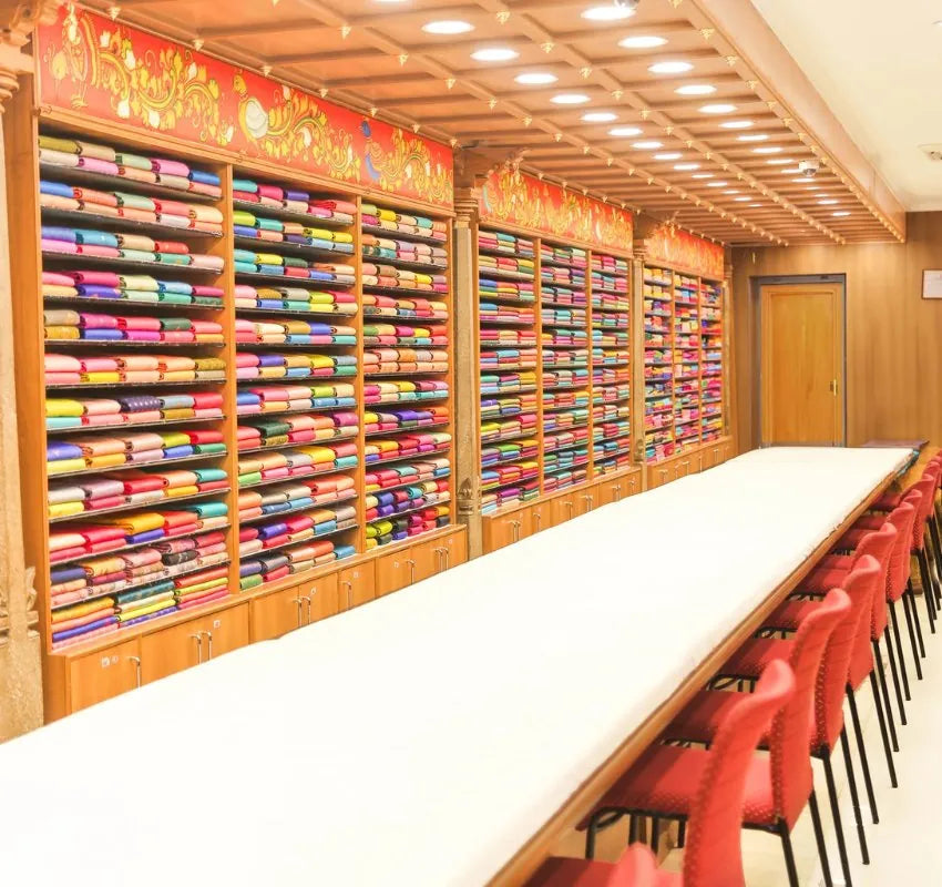 Exterior view of Suratsilkhouse flagship retail store in Aminabad, Lucknow — offering a premium collection of bridal sarees, lehengas, and Indian ethnic wear for all occasions.