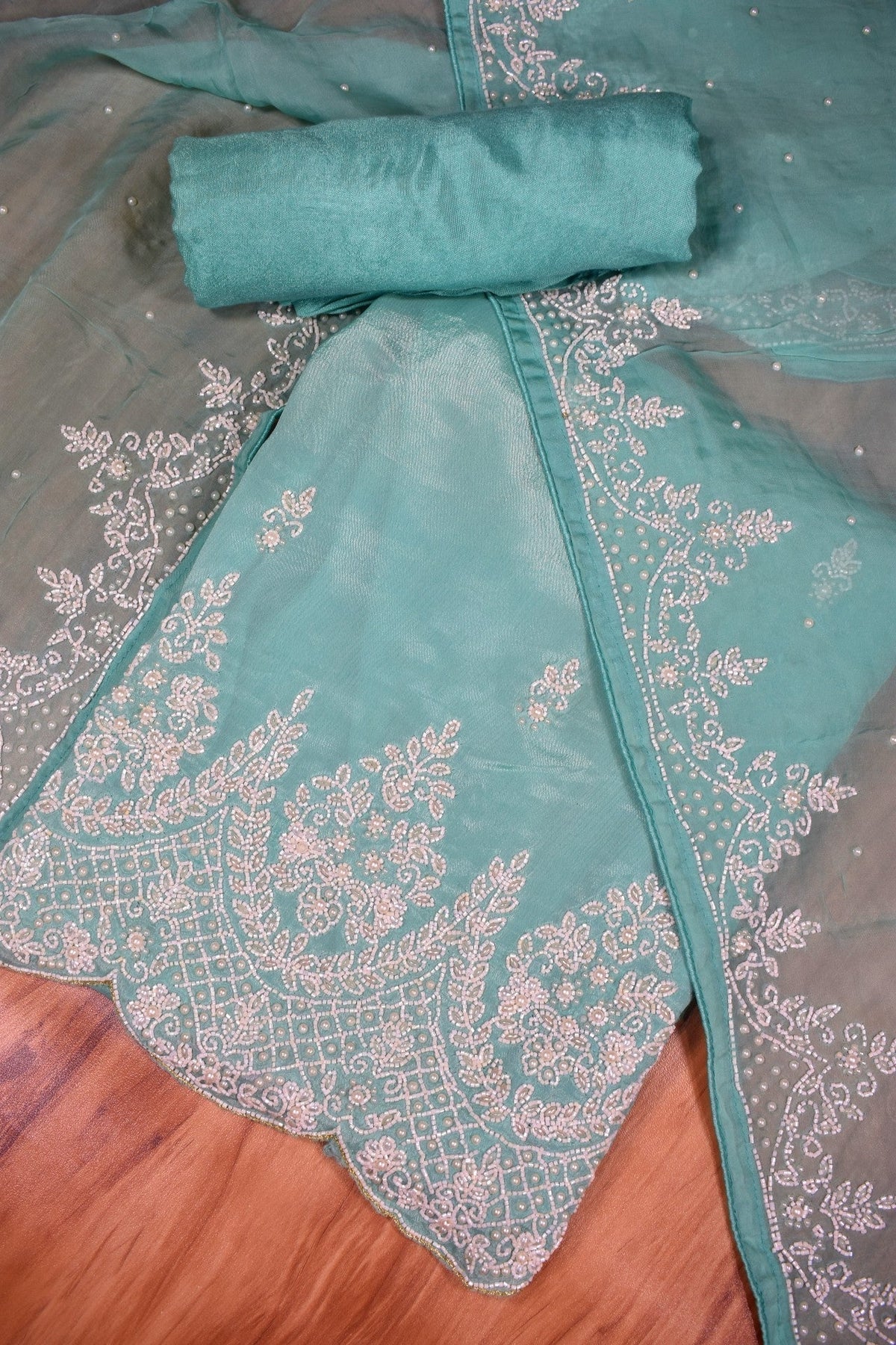 Kardana Work Crape Suit With Handwork Orgenza Duppata